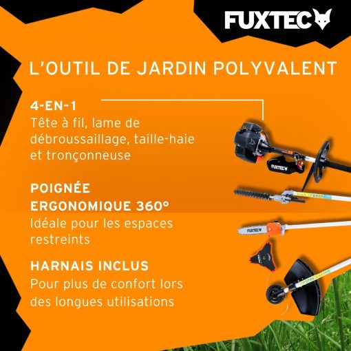 Fuxtec Débroussailleuse Thermique Multifonction 5 en 1 Multitool FX-MT152E - Easy Starter 3CV 52 cm3, Moteur 2 Temps, élagueuse Taille Haie Coupe Bordure Avec Fil ou Lame 1 Mètre Rallonge - Image 7