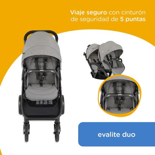 Joie - Evalite? Duo - Poussette Double - Siège Arrière Inclinable à Plat - Pliage Facile & Compact - Compatible Sièges Auto - Suspension 4 Roues - Harnais 5 Points SoftTouch - Dès la naissance - Image 2
