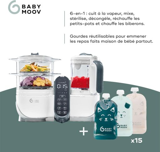 Babymoov Nutribaby(+), Robot Cuiseur Bébé Multifonctions 6 en 1, Cuiseur Vapeur Mixeur, Grande Capacité 2,2L, Petits Pots Bébé Faits Maison, Idéal Diversification Alimentaire, Gris - Image 35