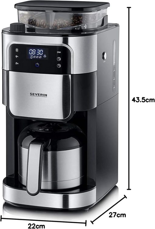 SEVERIN Coffee maker with integrated grinder 1000 W, Programmable coffee machine with timer, Drip coffee maker with 8 cup insulated jug, Black/Stainless steel, KA 4814 - Image 21