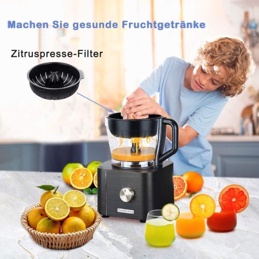 TopStrong Multifunctional Food Processor, 1100 W Multifunctional Food Processor, 11 in 1 Food Processor Included Chopper, Kneader Hook, Blender, Citrus Press and Coffee Grinder, 3.2L Bowl and 1.5L - Image 7