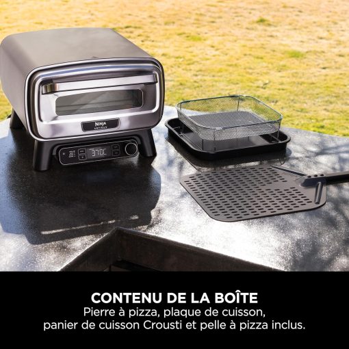 Ninja Woodfire Four à pizza extérieur électrique 8-en-1, rotissoire & fumoir barbecue avec grille, plaque pro-heat, pierre à pizza, granulés de bois et pelle, 6 réglages, orange foncé OO101EU - Image 23