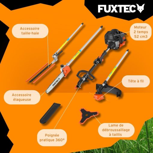 Fuxtec Débroussailleuse Thermique Multifonction 5 en 1 Multitool FX-MT152E - Easy Starter 3CV 52 cm3, Moteur 2 Temps, élagueuse Taille Haie Coupe Bordure Avec Fil ou Lame 1 Mètre Rallonge - Image 8