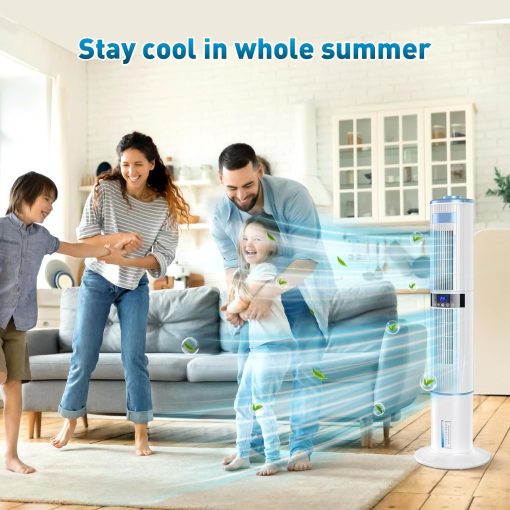 Climatiseur Mobile Silencieux Rafra?chisseur d'air avec Humidificateur, Ventilateur, 2 Sortie d'air, 360°Oscillation, 65W, 24H Minuteries, 3 Vitesses, 4 Modes,Télécommande pour Chambre Bureau - Image 8