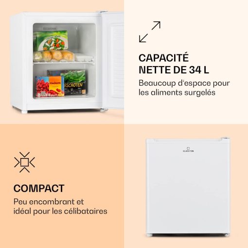 Klarstein Mini Congelateur Armoire, Petit Congélateur pour la Chambre et la Maison, Mini congélateur 33L, Congelateur Petite Taille avec Etagère, Econome en Energie, Appareil à gla?ons et Grattoir - Image 11