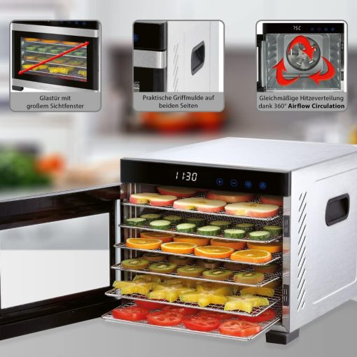 ProfiCook PC-DR 1218 Déshydrateur automatique en acier inoxydable, grand espace intérieur pour une utilisation jusqu'à 6 étages, bo?tier en acier inoxydable, thermostat numérique inclus - Image 9