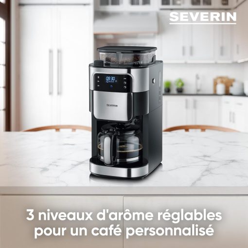 SEVERIN Coffee maker with integrated grinder 1000 W, Programmable coffee machine with timer, Drip coffee maker with 8 cup insulated jug, Black/Stainless steel, KA 4814 - Image 4