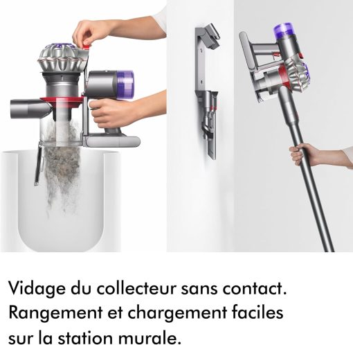 Dyson V8 Advanced? Aspirateur Balai sans Fil – 130 AW, 40 Min d’autonomie, Brosse Motorbar Auto-démêlante, Accessoires combinés, Station Murale, Argent/Nickel - Image 13