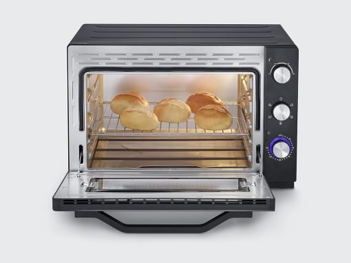 SEVERIN Mini-Four à chaleur tournante 42 L avec pierre à pizza et tournebroche, Four posable 1 800 W design élégant, électrique avec minuteur 120 min, Noir/Inox, TO 2058 - Image 10