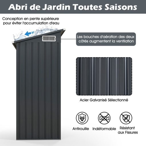 Abri de Rangement Toutes Saisons Abri à Outils Utilitaire avec Toit en Pente Porte Ouvrante Aérations Cadre en Métal Galvanisé Gris - Image 9