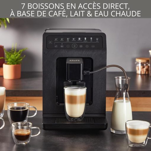 Krups Machine à café grains automatique, 2 boissons simultanées, 8 boissons préréglées, Entretien facile, Plastique recyclé et recyclable, Fabriqué en France, Evidence Eco-Design EA897B10 - Image 3