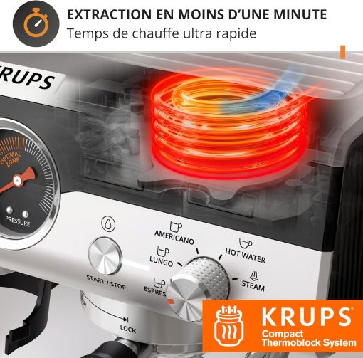 Krups Virtuoso+, Machine expresso, Machine a cafe à pompe, expresso machine a cafe moulu ou dosettes, 15 bars, Inox, Buse vapeur, Espresso et cappuccino, XP444G10 - Image 10