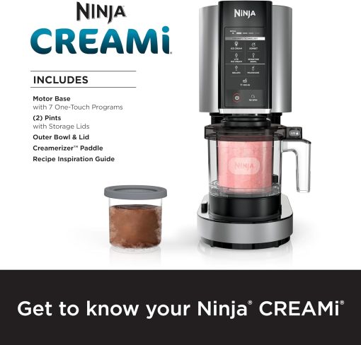 Ninja NC301 CREAMi Ice Cream Maker, for Gelato, Mix-ins, Milkshakes, Sorbet, Smoothie Bowls & More, 7 One-Touch Programs, with (2) Pint Containers & Lids, Compact Size, Perfect for Kids, Silver - Image 5