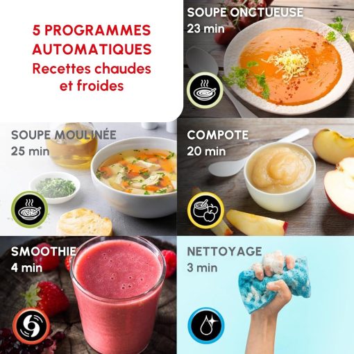 Moulinex Blender chauffant, Mixeur soupe, Puissance 1000 W, Capacité 1,2 L, 5 programmes automatiques, Double paroi, Maintien au chaud 40 min, Livret recettes, Easy Soup, Inox LM841B10 - Image 5