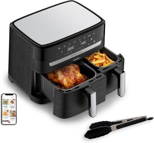 Moulinex air fryer two compartments, large capacity 8.3L, 8 people, 7 automatic programs, oil-free fryer, digital touch screen, Dual essential stainless steel, EZ901820, Black - Image 9