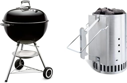 Weber Classic Kettle barbecue au charbon de bois, surface de cuisson ? 57cm, barbecue avec couvercle et cuve en acier emaillé, thermomètre intégré au couvercle, trépied et roues - Noir (1341504) - Image 8