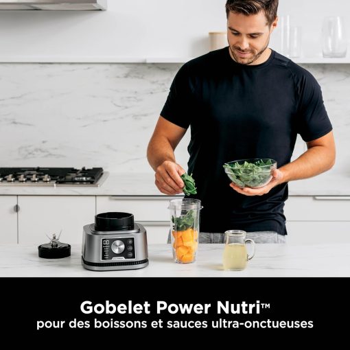 Ninja Foodi Power Nutri Blender 3-in-1 Blender for Smoothie Bowls, Thick Spreads and Iced Drinks, Automatic Programs, 2.1 L, 700 ml and 400 ml, 1200 W, Silver CB350EU - Image 5