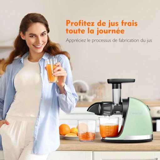 AMZCHEF Extracteur Jus - Extracteur de Jus de Fruits et Légumes - Presses-agrumes à Froid sans BPA avec 2 Tasses et Brosse - Fonction de Mastication Inversée pour éviter les Blocages - Argent - Image 23
