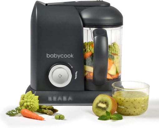 BéABA, Babycook Solo, Robot Bébé 4 en 1 Mixeur-Cuiseur, Cuisson Vapeur, Diversification alimentaire, Petits pots bébé maison, Noir