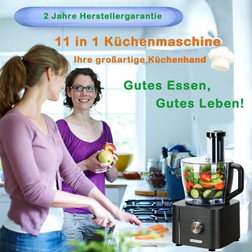 TopStrong Multifunctional Food Processor, 1100 W Multifunctional Food Processor, 11 in 1 Food Processor Included Chopper, Kneader Hook, Blender, Citrus Press and Coffee Grinder, 3.2L Bowl and 1.5L - Image 10