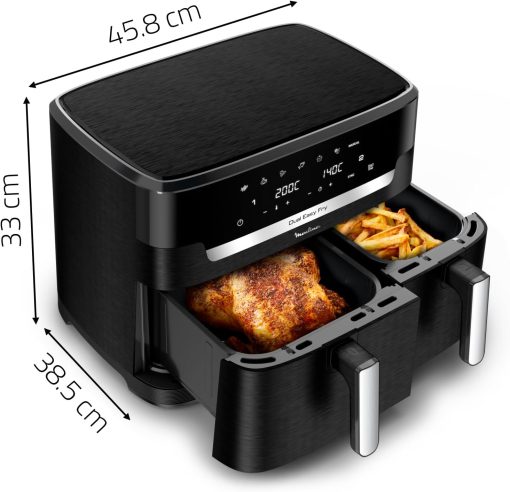 Moulinex air fryer two compartments, large capacity 8.3L, 8 people, 7 automatic programs, oil-free fryer, digital touch screen, Dual essential stainless steel, EZ901820, Black - Image 34