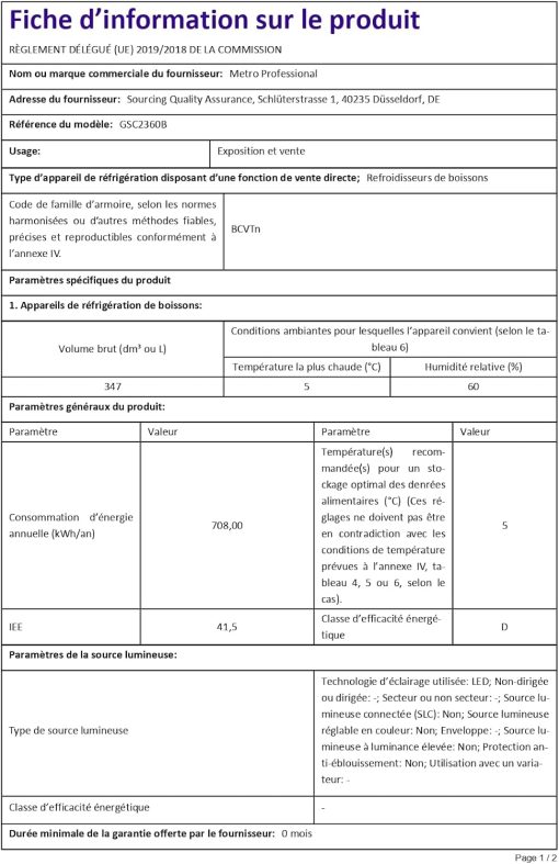 METRO Professional Réfrigérateur à Boissons GSC2360B, Acier/Verre, 62 x 63.6 x 175.3 cm, 347 L, avec Serrure, Noir - Image 22