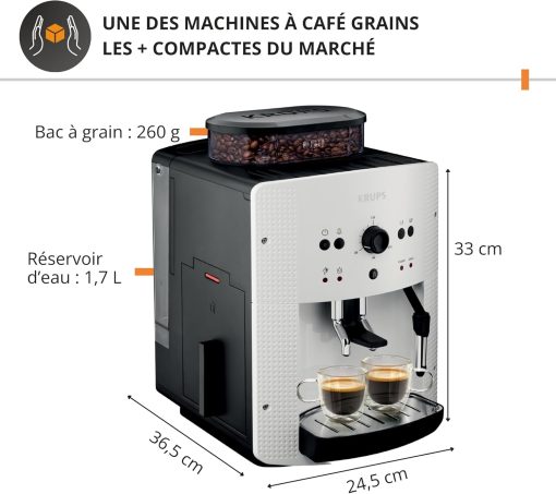 Krups Coffee Bean Machine, 1.7 L, 2 Cups Simultaneously, Automatic Cleaning, Steam Nozzle for Cappuccino, Espresso Maker, Essential Black YY8125FD - Image 3