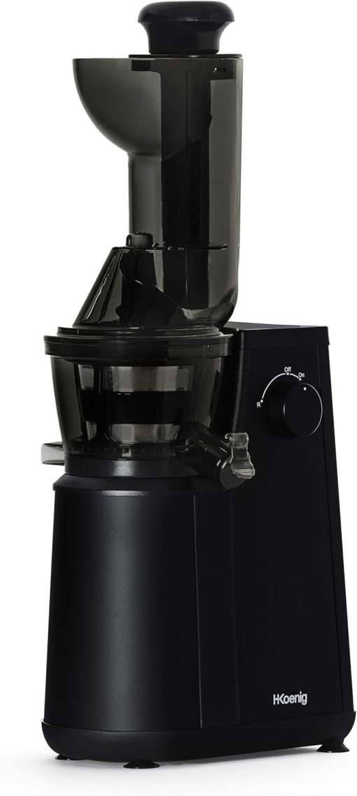 H.Koenig GSX12 Vertical Juice Extractor Stainless Steel Black, Fruit and Vegetable Juice, BPA Free, 82 mm Wide Mouth, Soft Pressure, 1 Litre, 400 W