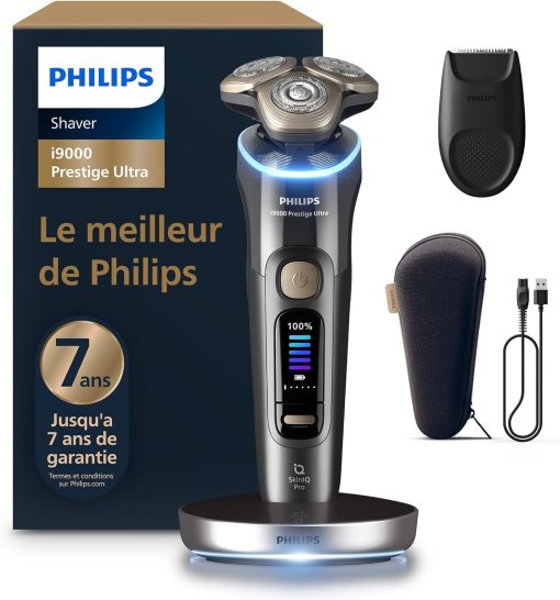 Philips Rasoir i9000 Prestige Ultra, Rasoir électrique 100% étanche, Technologie Skin IQ Pro, Système Triple Lift & Cut, Lames de précision NanoTech rotatives 360°, 5 modes de rasage, XP9401/38 - Image 2