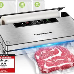 Bonsenkitchen Food Vacuum Sealer Machine, 5 Modes-8L/min, Globefish Technology for Continuous Work at High Speed, Includes 100 Vacuum Bags and 1 Roll Bag