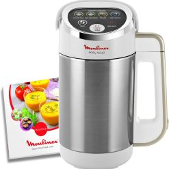 Moulinex Blender chauffant, Mixeur soupe, Puissance 1000 W, Capacité 1,2 L, 5 programmes automatiques, Double paroi, Maintien au chaud 40 min, Livret recettes, Easy Soup, Inox LM841B10