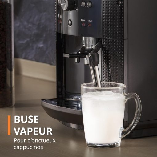 Krups Machine à café grain, 1,7 L, 2 tasses en simultané, Nettoyage automatique, Buse vapeur pour Cappuccino, Cafetière espresso, Essential noire YY8125FD, Noir - Image 13