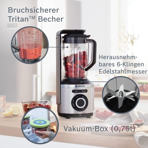 Bosch Electroménager - MMBV622M Blender sous vide VitaPower Série 8 – Grande préservation des vitamines – Gourde to go avec valve sous-vide – 1,5 L – 1000W - Argent/Noir - Image 4