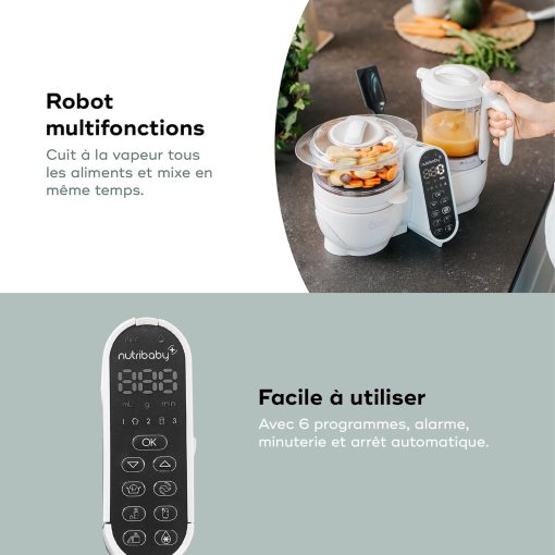 Babymoov Nutribaby(+), Robot Cuiseur Bébé Multifonctions 6 en 1, Cuiseur Vapeur Mixeur, Grande Capacité 2,2L, Petits Pots Bébé Faits Maison, Idéal Diversification Alimentaire, Gris - Image 24
