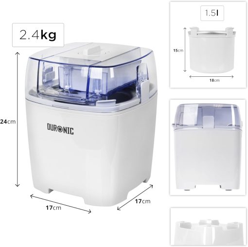 Duronic IM540 Electric Ice Cream Maker 1.5 Litre Stainless Steel Removable Bowl Turbine Ideal for Creating Ice Cream Sorbets Frozen Yogurt Ice Cream and Homemade Desserts - Image 3