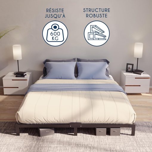 Dreamzie Cadre de Lit 160x200 avec Sommier - Sommier 160x200 avec Pieds - Hauteur de 35 cm - Structure Solide, Assemblage Facile et Espace de Rangement - Image 10
