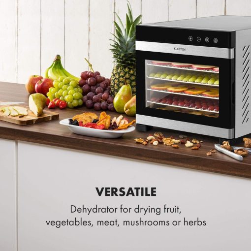 Klarstein Flavour Dry Dehydrator, 6 Trays for Drying Food, Adjustable Temperature from 35 to 75 °C, Even Heat Distribution, LCD Touch Screen, Timer 30 Minutes – 24 Hours, Black - Image 2