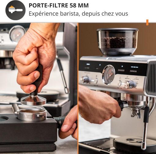 Krups Virtuoso+, Machine expresso, Machine a cafe à pompe, expresso machine a cafe moulu ou dosettes, 15 bars, Inox, Buse vapeur, Espresso et cappuccino, XP444G10 - Image 5