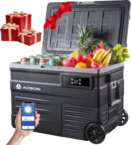 AAOBOSI 45L Glacière à Compresseur, Glaciere électrique -20℃ à 20℃, Frigo Camion APP&Bouton Contr?le, 12/24V DC et 100-240V AC Glaciere Camping Pour Voiture, Camion, Bateau et Prise De Courant
