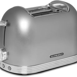 SCHNEIDER SCTO2S, Grille pain Vintage , 2 Fentes , Fonction décongélation , Arrêt automatique , Puissance (815W) , Tiroir ramasse miettes , Silver