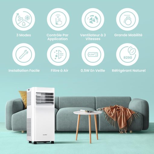 COMFEE' Climatiseur Mobile 9000 BTU/h 2,6kW, 3-EN-1 Refroidisseur Déshumidificateur Ventilateur, Fonction Follow me, Minuterie, Mode nuit, Pour salon et maison de 33㎡/88m3, MPPH-09CRN7, R290 - Image 28