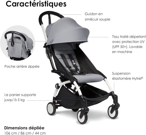 Poussette BABYZEN YOYO2 6+ (Cadre noir + pack couleur Aqua) - Comprend un harnais, un dossier, des arceaux de capote, une bandoulière, un coussin d’assise, et une capote assortie - Image 35