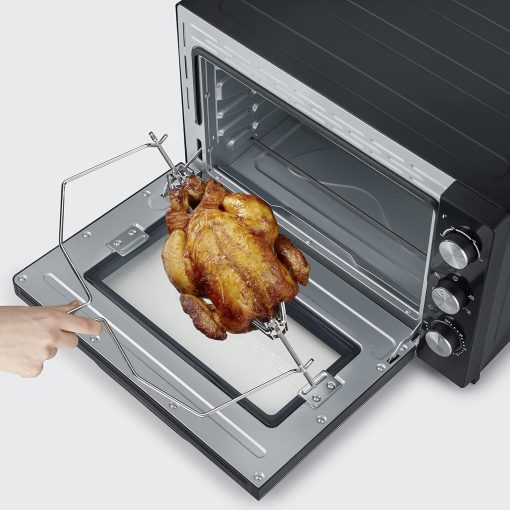 SEVERIN Mini-Four à chaleur tournante 42 L avec pierre à pizza et tournebroche, Four posable 1 800 W design élégant, électrique avec minuteur 120 min, Noir/Inox, TO 2058 - Image 7