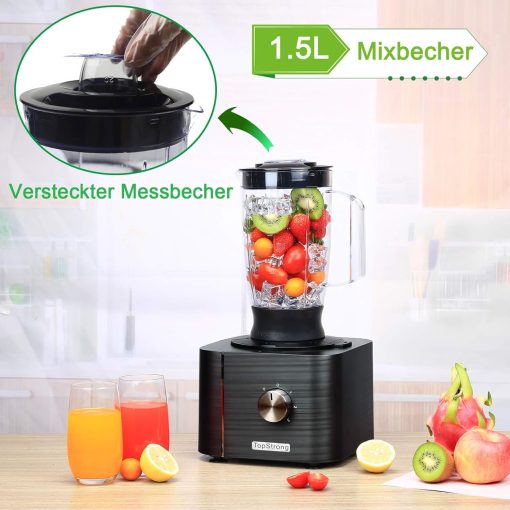 TopStrong Multifunctional Food Processor, 1100 W Multifunctional Food Processor, 11 in 1 Food Processor Included Chopper, Kneader Hook, Blender, Citrus Press and Coffee Grinder, 3.2L Bowl and 1.5L - Image 5