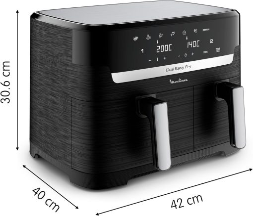 Moulinex air fryer two compartments, large capacity 8.3L, 8 people, 7 automatic programs, oil-free fryer, digital touch screen, Dual essential stainless steel, EZ901820, Black - Image 40