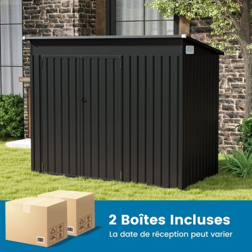 Abri de Jardin Extérieur Abri à Outils de Jardin avec 2 Portes Design Incliné Aérations Cadre en Métal Galvanisé 235x117x185cm Gris Foncé - Image 8