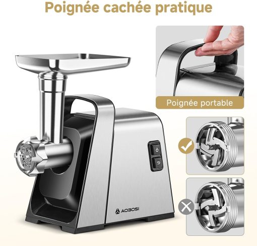 AOBOSI 4-in-1 Meat Grinder Electric Meat Grinder with 4 Stainless Steel Cutting Plates, 1 Kubbe and 3 Sausage Filling Tubes, Motor [3000w Max], Mincer with 2 Blades. - Image 15