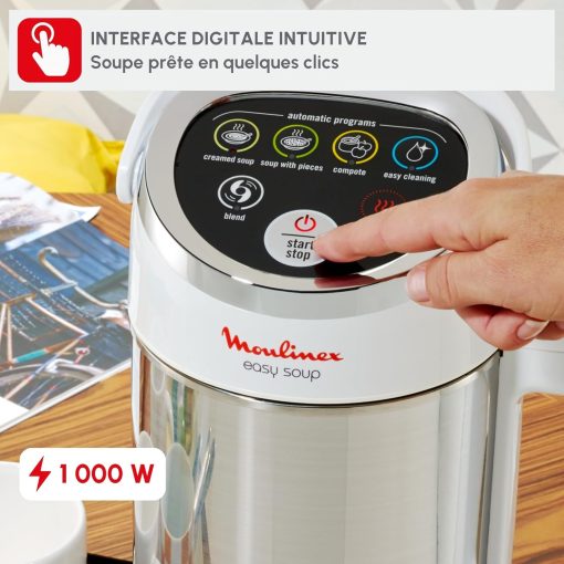 Moulinex Blender chauffant, Mixeur soupe, Puissance 1000 W, Capacité 1,2 L, 5 programmes automatiques, Double paroi, Maintien au chaud 40 min, Livret recettes, Easy Soup, Inox LM841B10 - Image 6
