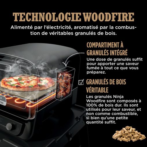 Ninja Woodfire Four à pizza extérieur électrique 8-en-1, rotissoire & fumoir barbecue avec grille, plaque pro-heat, pierre à pizza, granulés de bois et pelle, 6 réglages, orange foncé OO101EU - Image 9