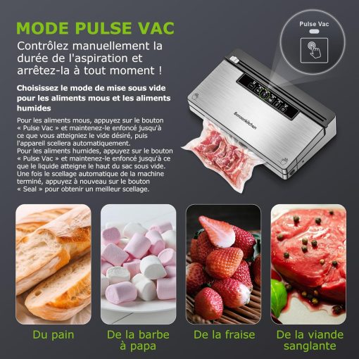 Bonsenkitchen Food Vacuum Sealer Machine, 5 Modes-8L/min, Globefish Technology for Continuous Work at High Speed, Includes 100 Vacuum Bags and 1 Roll Bag - Image 7